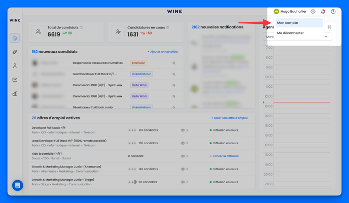 Accéder aux paramètres de mon compte Wink