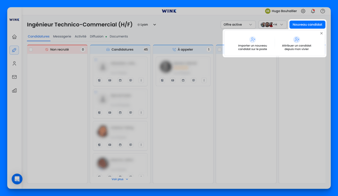 Importer un candidat sur une offre d'emploi ou depuis mon vivier de candidats
