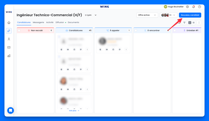 Ajouter un candidat sur une offre d'emploi depuis Wink