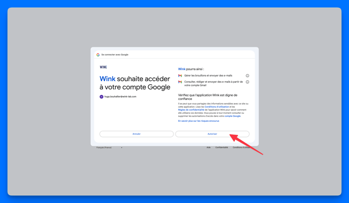 Autoriser ma messagerie Gmail à se connecter à Wink