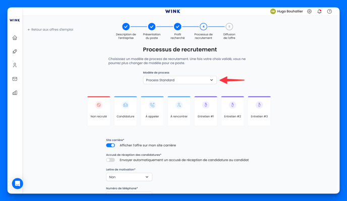 Choisir le processus de recrutement pour mon offre d'emploi