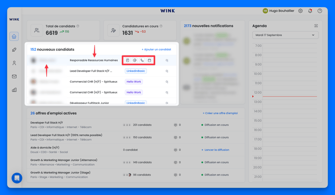 Actions rapides sur les candidats qui ont postulé à mes offres d'emploi