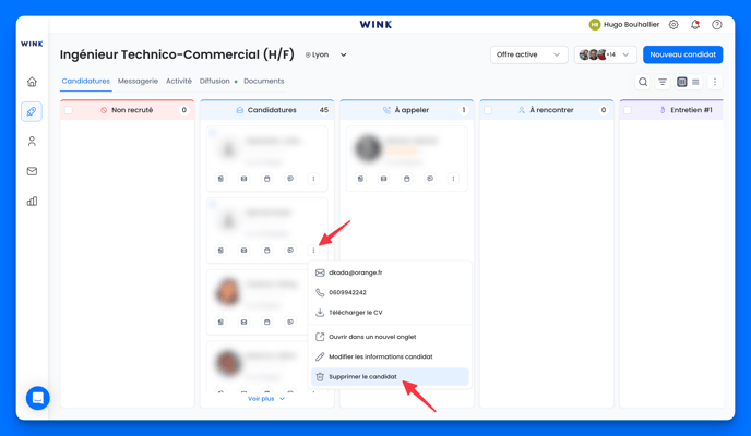 Supprimer un candidat depuis le Kanban