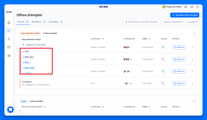 Changer la couleur de mon groupe d'offres d'emploi