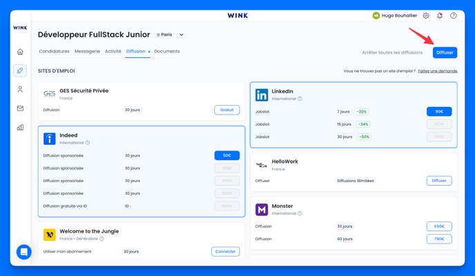 Diffuser mon annonce sur des sites d'emploi comme LinkedIn et Indeed
