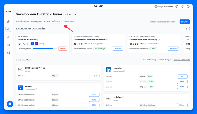 Diffuser une offre d'emploi sur +70 sites d'emploi via Wink