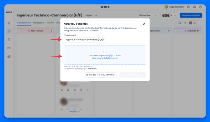 Importer un candidat sur une offre d'emploi