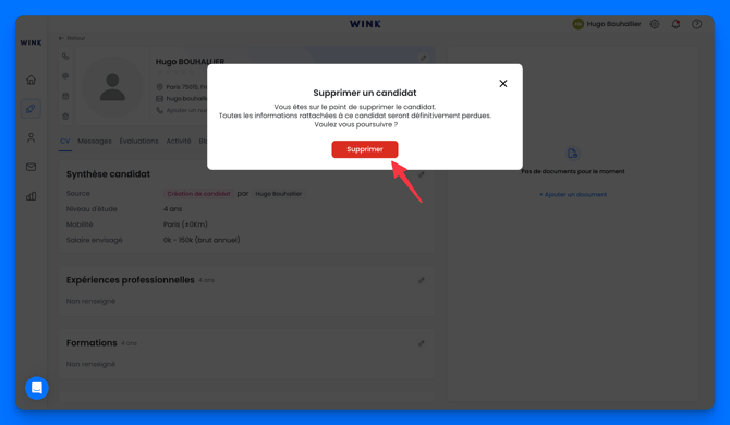Supprimer un candidat de mon vivier de candidats ou de ma CVThèque