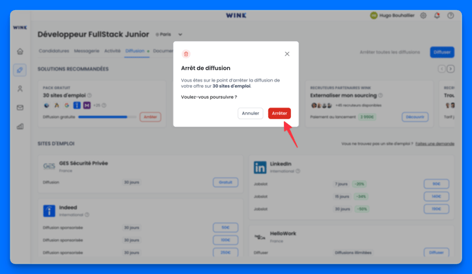 Arrêter la diffusion de mon annonce sur les sites d'emploi