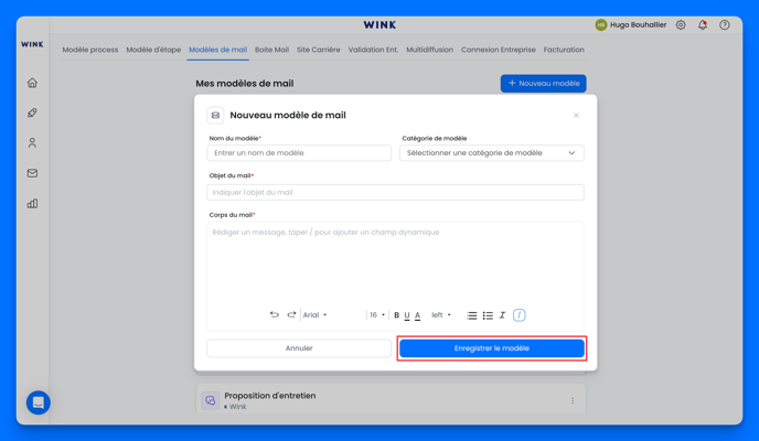 Sauvegarder mon nouveau modèle de mail sur Wink