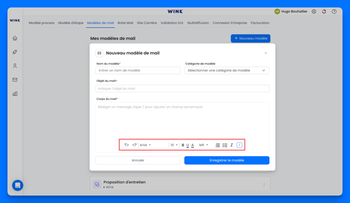 Personnaliser le corps de mon modèle de mail Wink