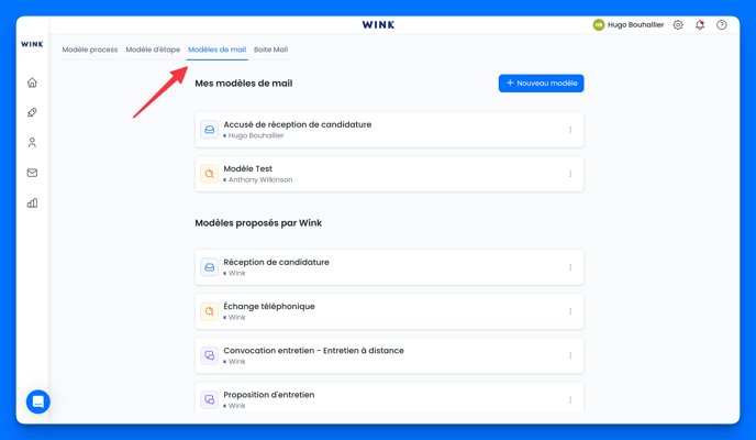 Accéder aux modèles de mail sur Wink