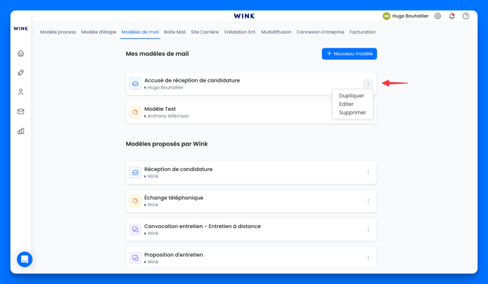 Éditer, dupliquer ou supprimer un modèle de mail sur Wink