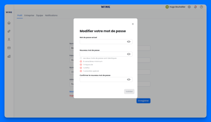 Modifier mon mot de passe Wink