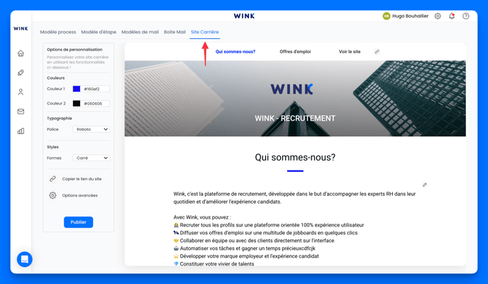 Configurer mon site carrière sur Wink