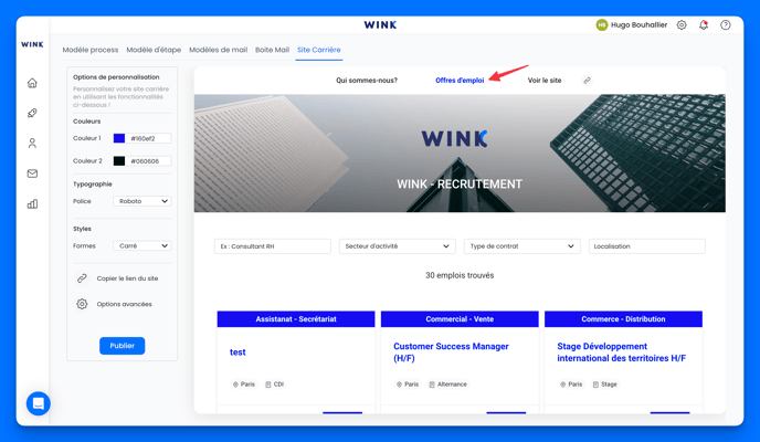Voir la liste de mes offres d'emploi sur mon site carrière